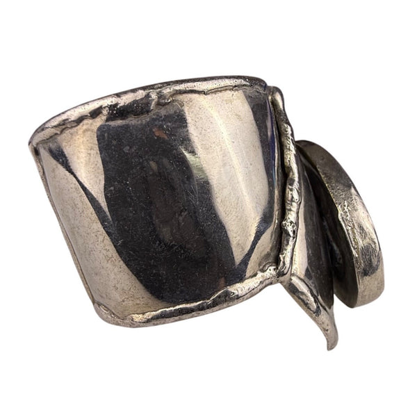 Vintage Sterling Silver Cuff Bracelet With Carnelian Stone Unique Artisan Design