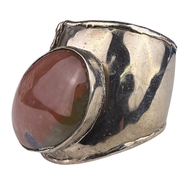 Vintage Sterling Silver Cuff Bracelet With Carnelian Stone Unique Artisan Design