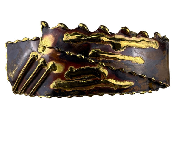 Vintage Large Artisan Mixed Metal Pin Brooch Abstract Brass Copper Handmade Unique