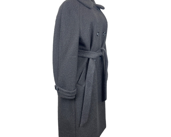 Vintage Gray Wool Blend Double-Breasted Belted Womens Overcoat