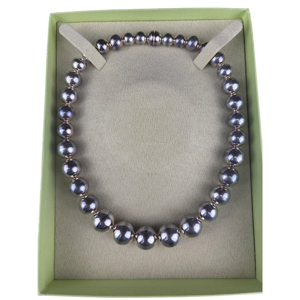 Ross-Simons Womens Silver Tone Beaded Necklace Sterling Italy 925 Boxed