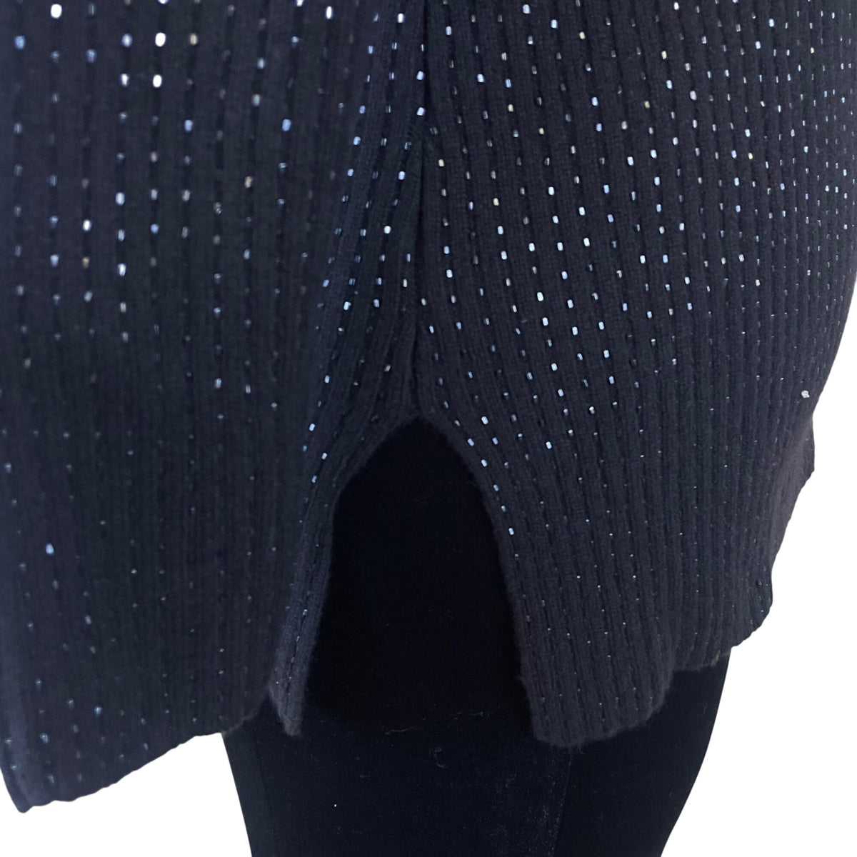 V-Neck Black Metallic Knit Long Sleeve Sweater Womens Pullover