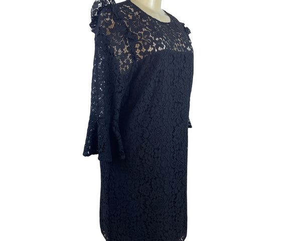 Ann Taylor Women's Black Lace Shift Dress With Ruffle Shoulders Sz 10