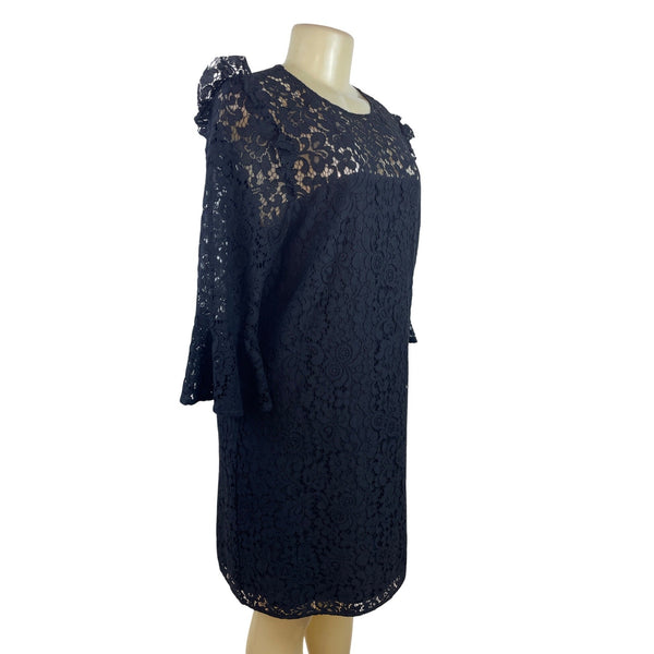 Ann Taylor Women's Black Lace Shift Dress With Ruffle Shoulders Sz 10