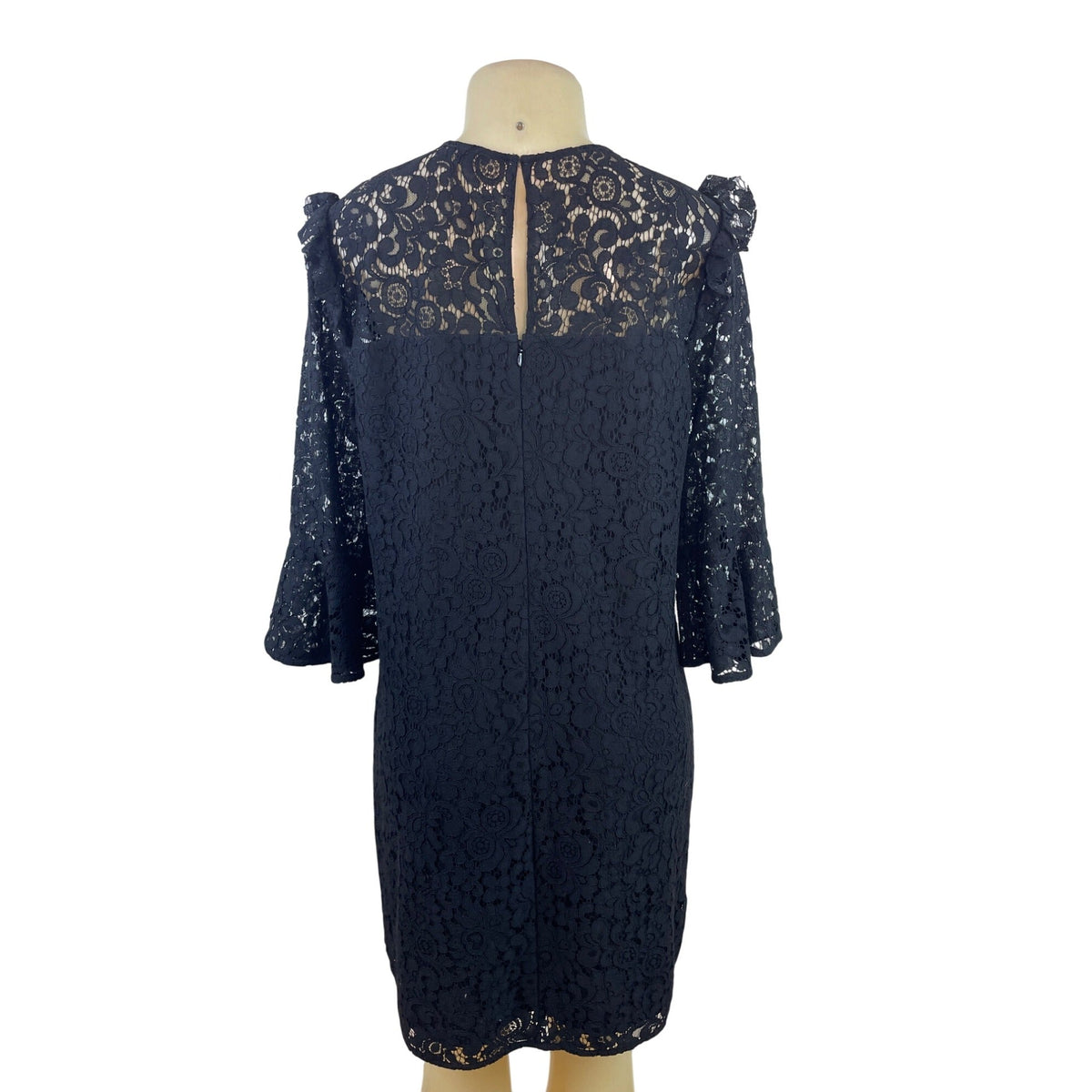 Ann Taylor Women's Black Lace Shift Dress With Ruffle Shoulders Sz 10