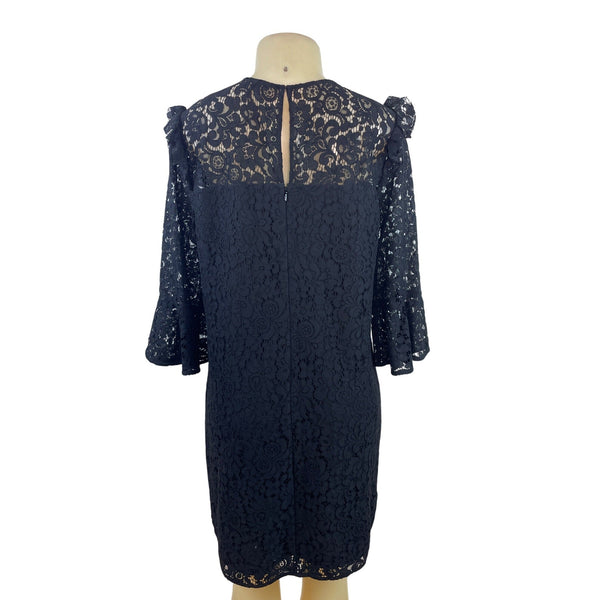 Ann Taylor Women's Black Lace Shift Dress With Ruffle Shoulders Sz 10