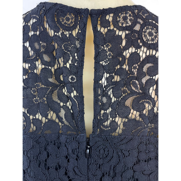 Ann Taylor Women's Black Lace Shift Dress With Ruffle Shoulders Sz 10