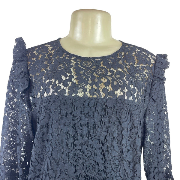 Ann Taylor Women's Black Lace Shift Dress With Ruffle Shoulders Sz 10