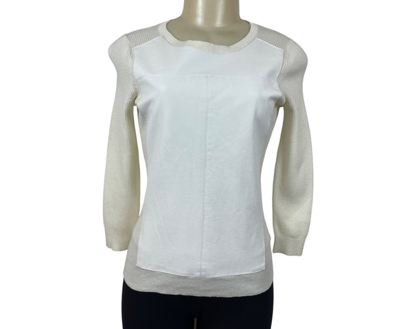 Banana Republic White Mixed Knit Sweater With Ribbed Sleeves Womens Size XS- New