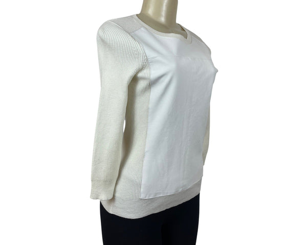 Banana Republic White Mixed Knit Sweater With Ribbed Sleeves Womens Size XS- New