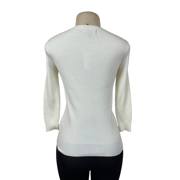 Banana Republic White Mixed Knit Sweater With Ribbed Sleeves Womens Size XS- New