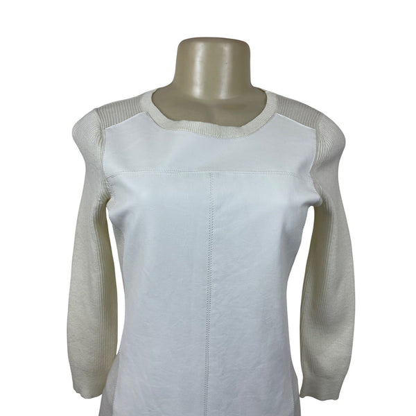 Banana Republic White Mixed Knit Sweater With Ribbed Sleeves Womens Size XS- New