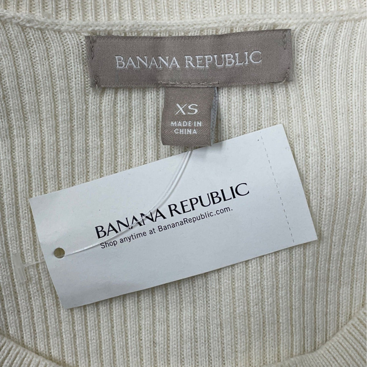 Banana Republic White Mixed Knit Sweater With Ribbed Sleeves Womens Size XS- New