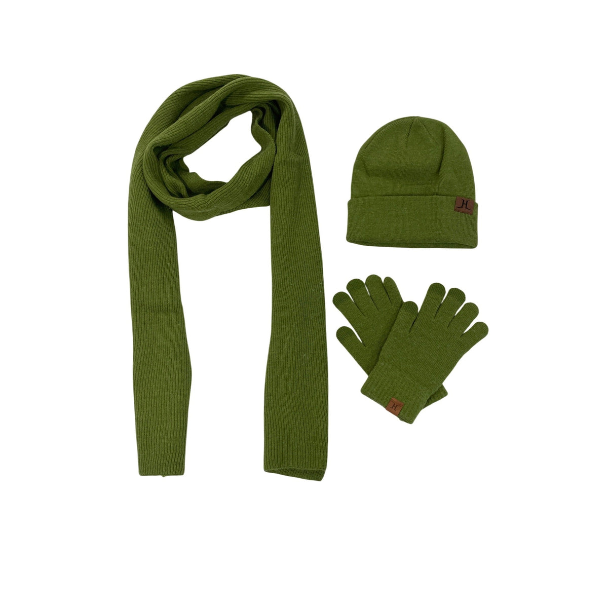 H Men’s Green Knit Winter Set - Hat Scarf & Gloves - New