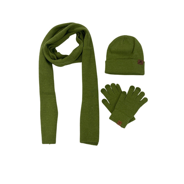 H Men’s Green Knit Winter Set - Hat Scarf & Gloves - New