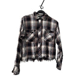 Forever 21 Womens Black Multi Cotton/Polyester Plaid Long Sleeve Frayed Hem Shirt S