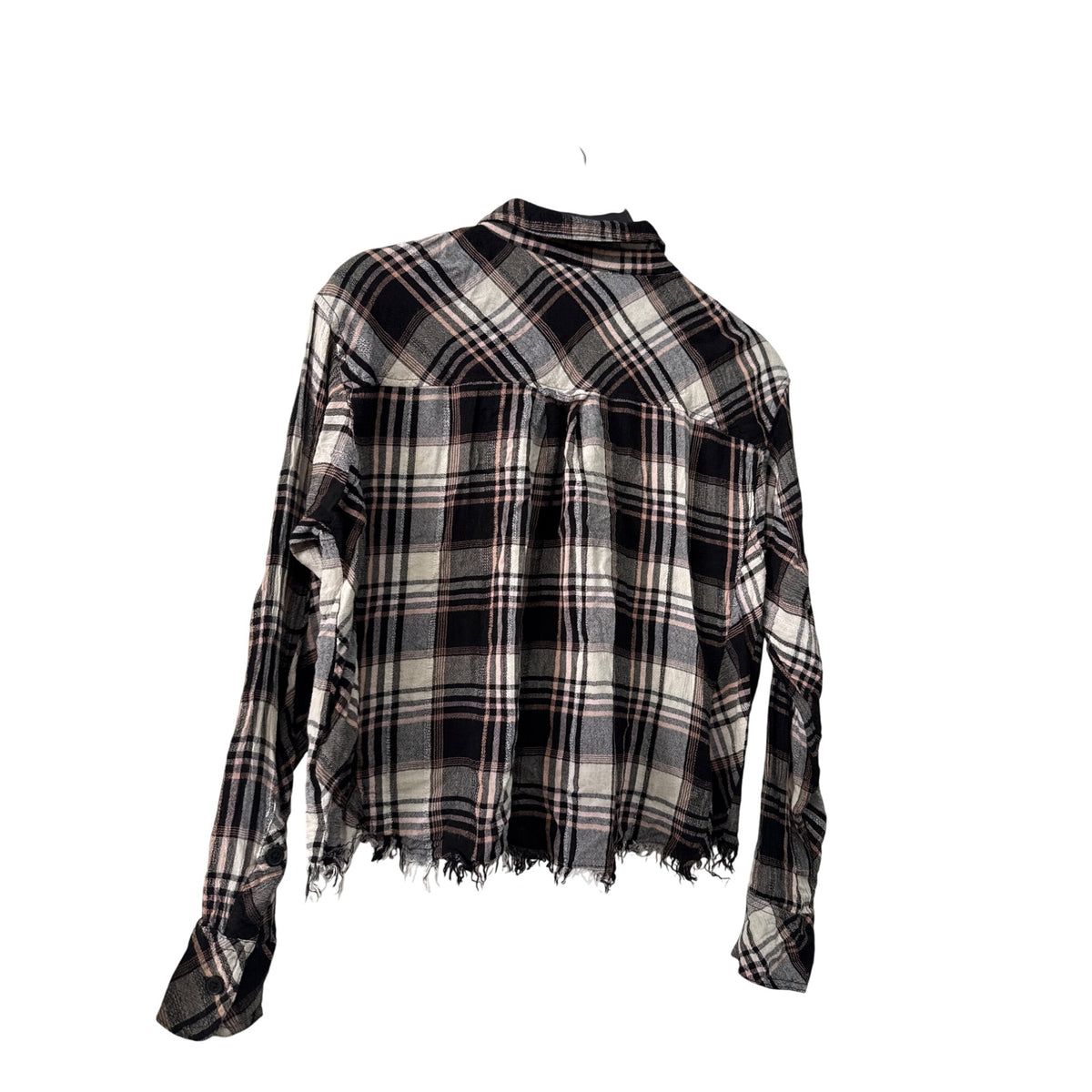 Forever 21 Womens Black Multi Cotton/Polyester Plaid Long Sleeve Frayed Hem Shirt S
