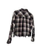 Forever 21 Womens Black Multi Cotton/Polyester Plaid Long Sleeve Frayed Hem Shirt S