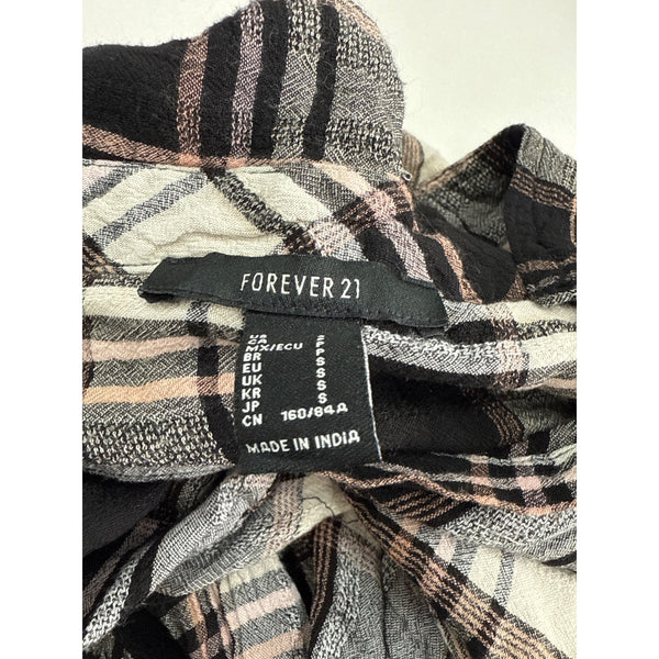 Forever 21 Womens Black Multi Cotton/Polyester Plaid Long Sleeve Frayed Hem Shirt S