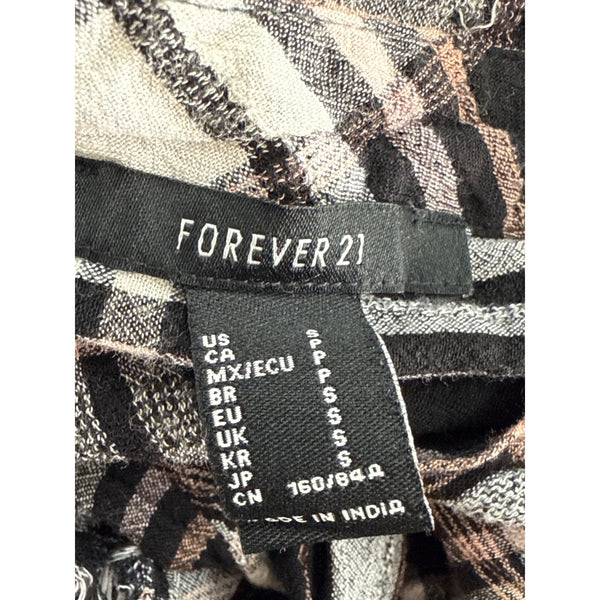 Forever 21 Womens Black Multi Cotton/Polyester Plaid Long Sleeve Frayed Hem Shirt S