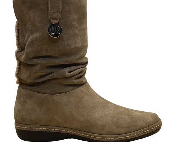 Stuart Weitzman Women’s Taupe Suede Mid-Calf Slouch Slip-On Coinage Boots Size 7