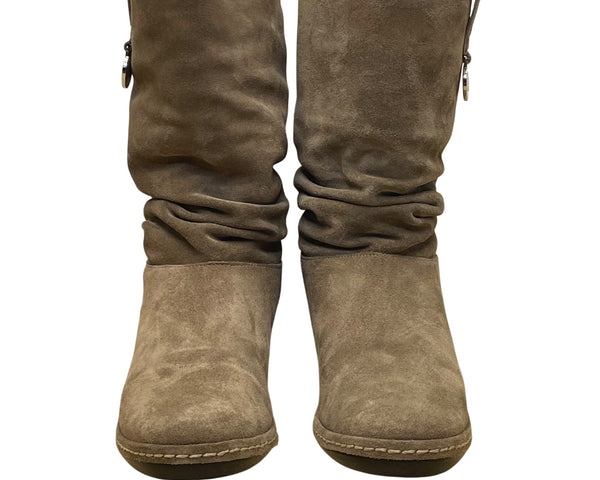 Stuart Weitzman Women’s Taupe Suede Mid-Calf Slouch Slip-On Coinage Boots Size 7