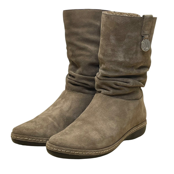 Stuart Weitzman Women’s Taupe Suede Mid-Calf Slouch Slip-On Coinage Boots Size 7