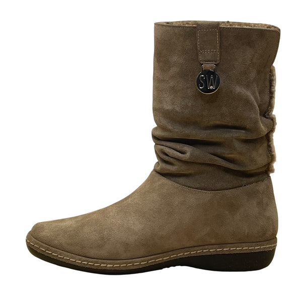 Stuart Weitzman Women’s Taupe Suede Mid-Calf Slouch Slip-On Coinage Boots Size 7