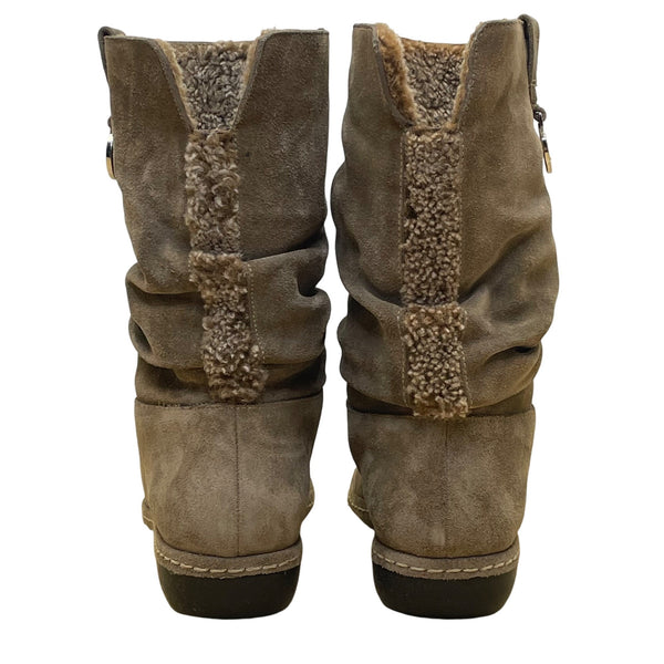 Stuart Weitzman Women’s Taupe Suede Mid-Calf Slouch Slip-On Coinage Boots Size 7