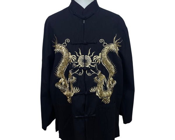 Chinese Dragon Embroidered Jacket Black & Gold Men’s Long Sleeve Size L