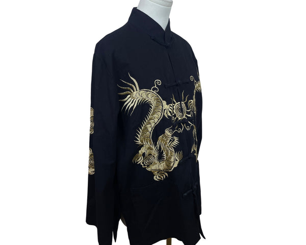 Chinese Dragon Embroidered Jacket Black & Gold Men’s Long Sleeve Size L