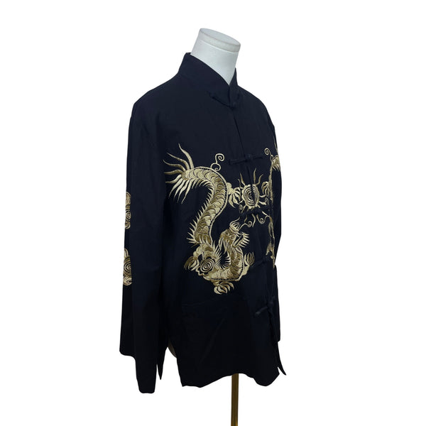Chinese Dragon Embroidered Jacket Black & Gold Men’s Long Sleeve Size L