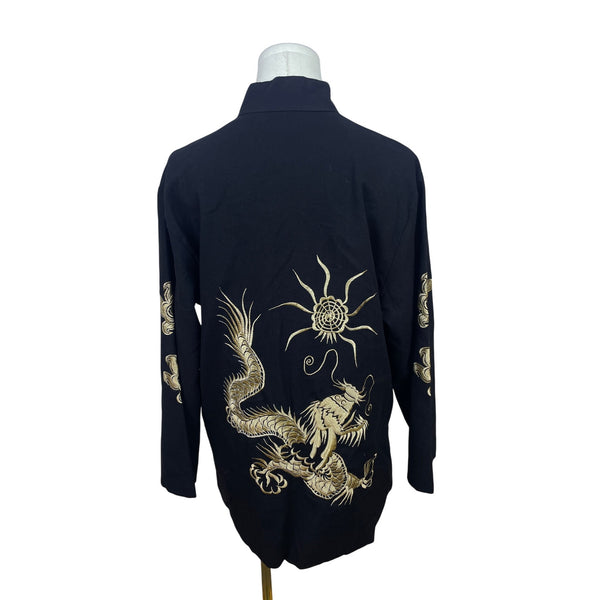 Chinese Dragon Embroidered Jacket Black & Gold Men’s Long Sleeve Size L