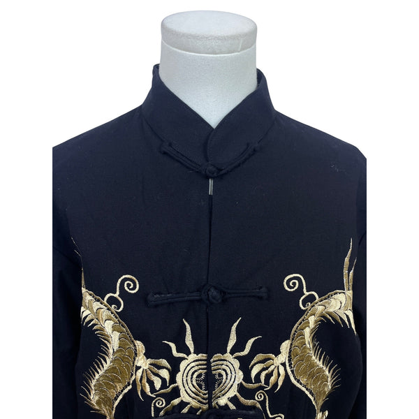 Chinese Dragon Embroidered Jacket Black & Gold Men’s Long Sleeve Size L