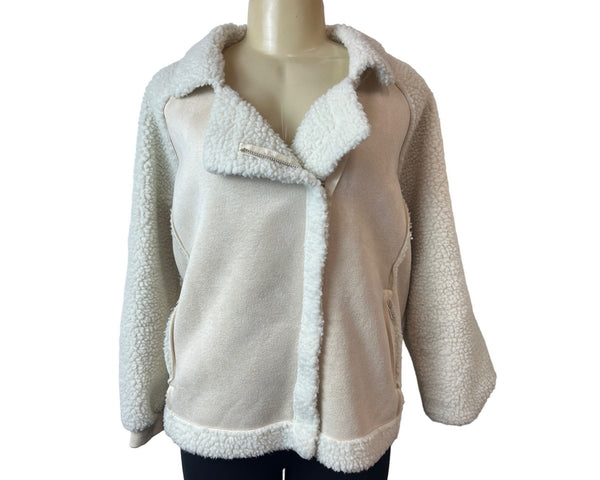Classic Fashion Collection Women's White Lined Teddy Jacket Sz M
