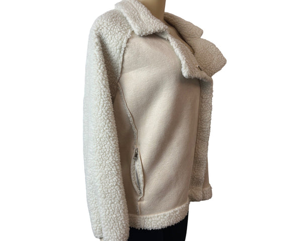 Classic Fashion Collection Women's White Lined Teddy Jacket Sz M