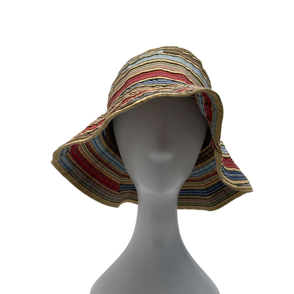 Colorful Striped Womens Sun Hat With Wide Brim - One Size