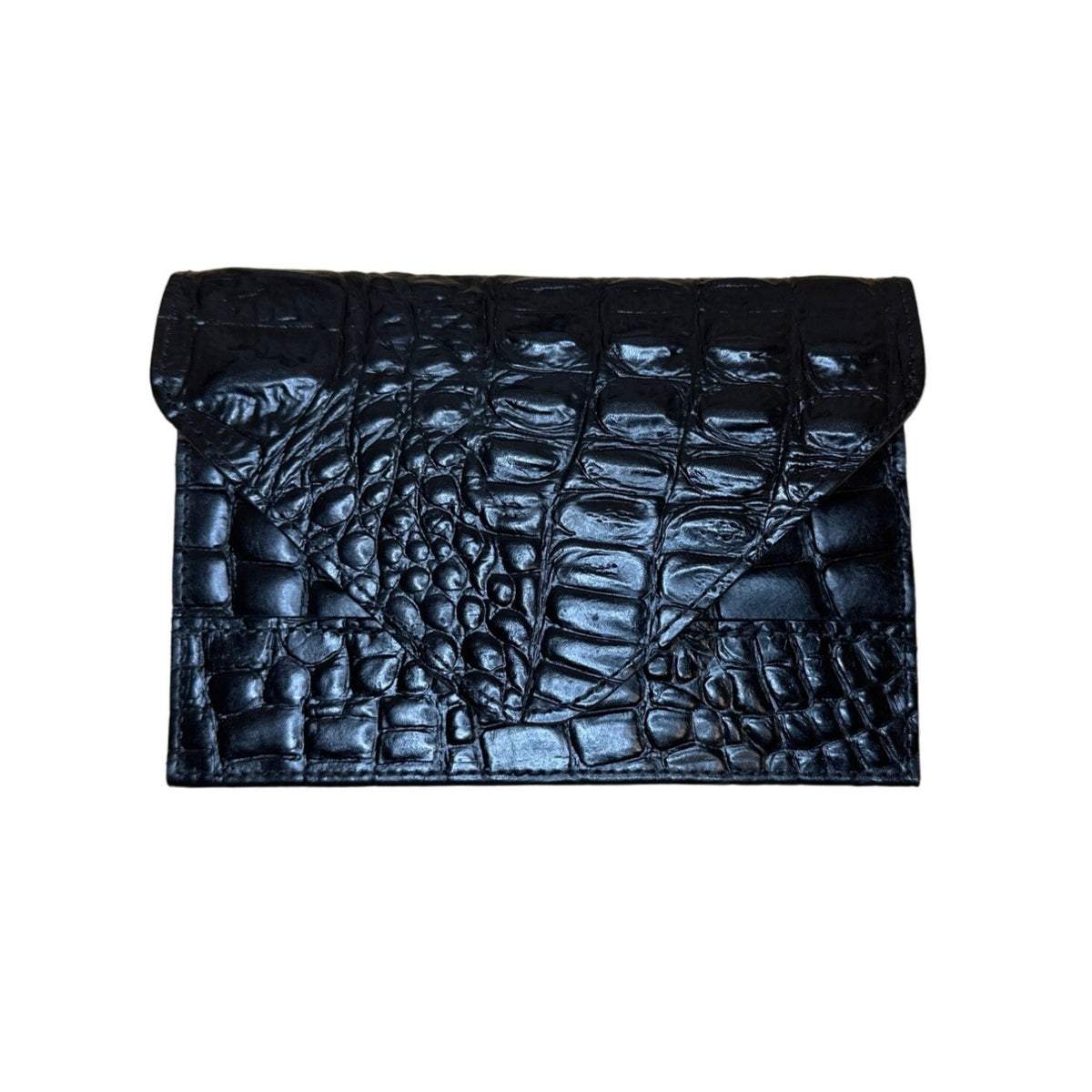 Raika Luxury Women's Black Crocodile Print Leather Envelope calling card case Sz S
