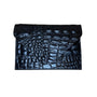 Raika Luxury Women's Black Crocodile Print Leather Envelope calling card case Sz S
