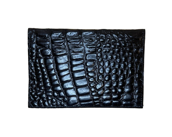 Raika Luxury Women's Black Crocodile Print Leather Envelope calling card case Sz S