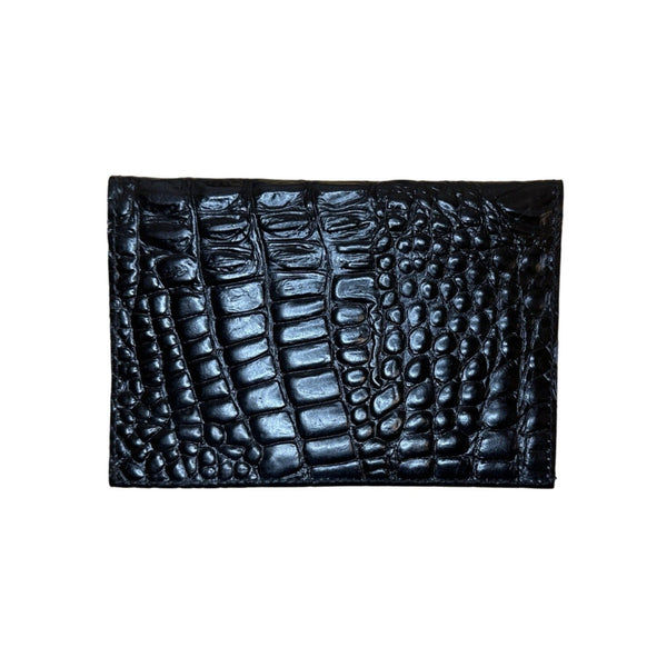 Raika Luxury Women's Black Crocodile Print Leather Envelope calling card case Sz S