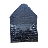 Raika Luxury Women's Black Crocodile Print Leather Envelope calling card case Sz S
