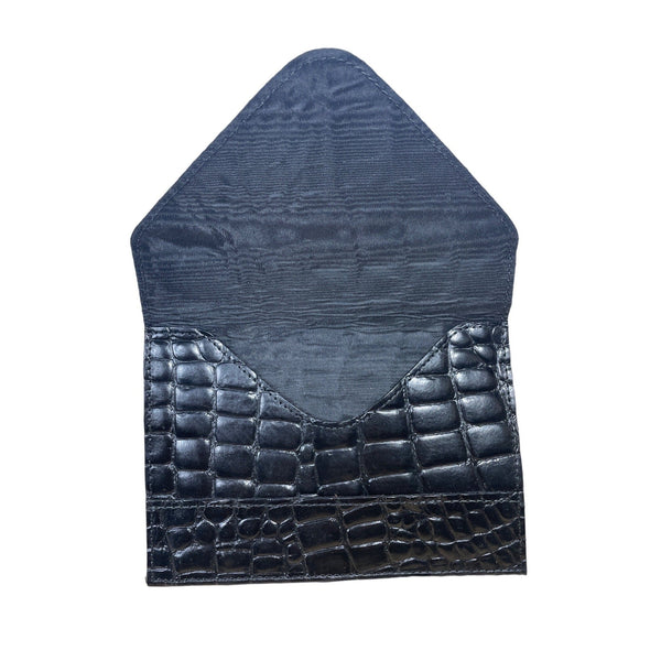 Raika Luxury Women's Black Crocodile Print Leather Envelope calling card case Sz S
