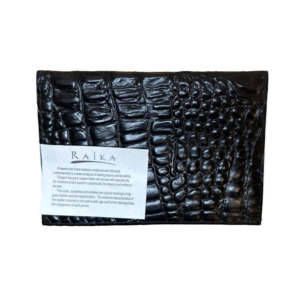 Raika Luxury Women's Black Crocodile Print Leather Envelope calling card case Sz S