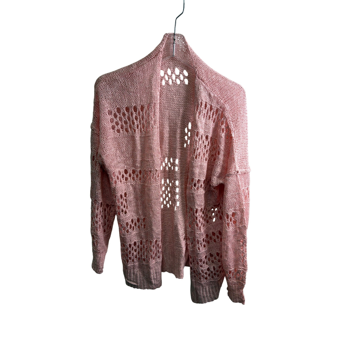 Pink Open Knit Geometric Lightweight Cardigan Women’s Sweater One Size Fall Layer Pink Open Knit Geometric Lightweight Cardigan Women’s Sweater One Size Fall Layer