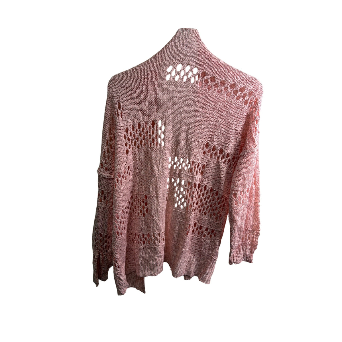 Pink Open Knit Geometric Lightweight Cardigan Women’s Sweater One Size Fall Layer Pink Open Knit Geometric Lightweight Cardigan Women’s Sweater One Size Fall Layer