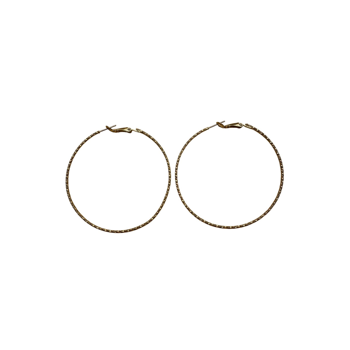 Gold Textured Hoop Earrings Lightweight Design For Women 2-Inch Diameter