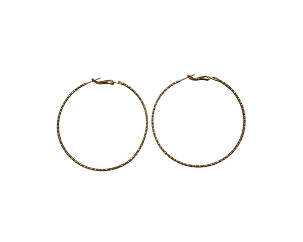 Gold Textured Hoop Earrings Lightweight Design For Women 2-Inch Diameter