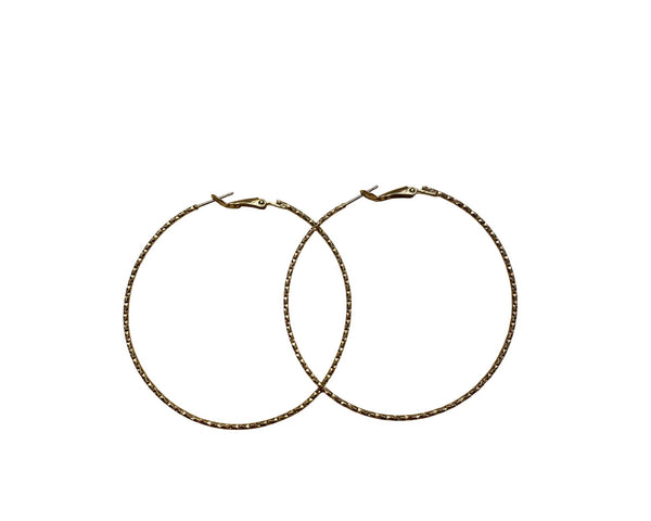 Gold Textured Hoop Earrings Lightweight Design For Women 2-Inch Diameter