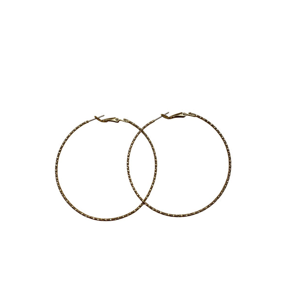 Gold Textured Hoop Earrings Lightweight Design For Women 2-Inch Diameter